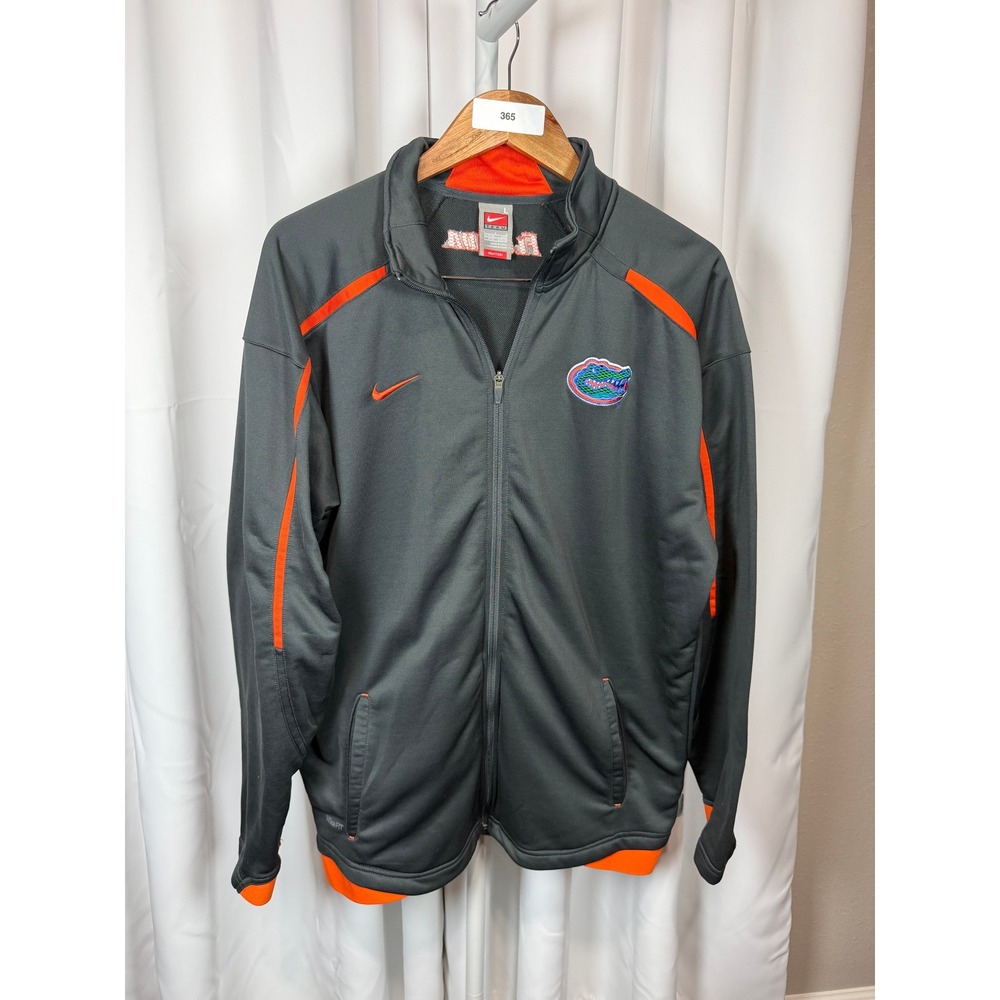 Nike Team Florida Gators Full Zip Track Jacket Mens Large Grey Orange FIT DRY
